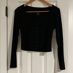 Black Long Sleeve Button-Up Top